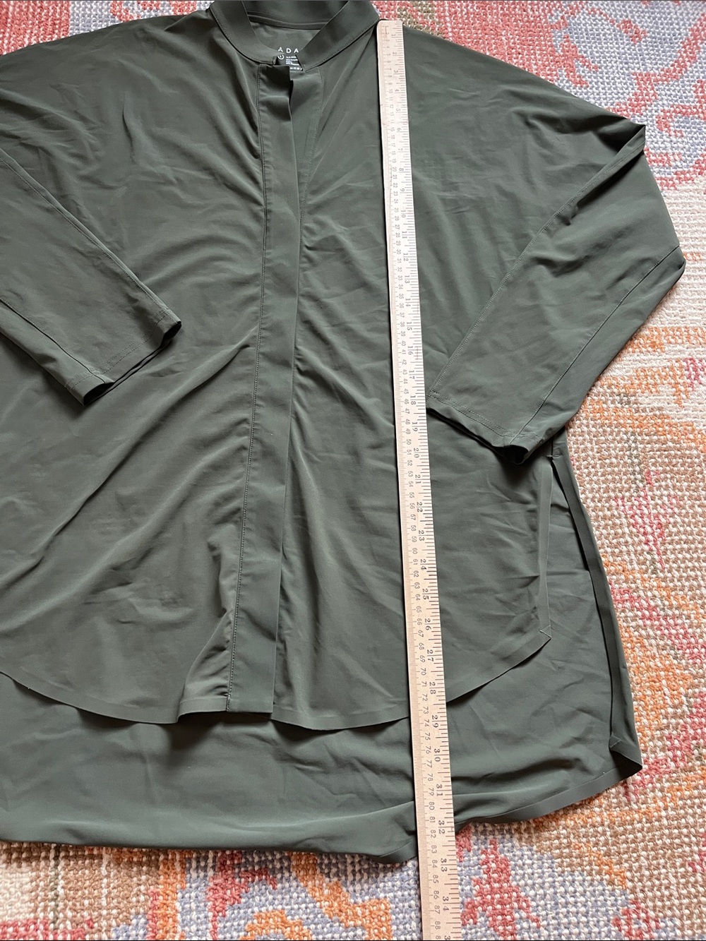 ADAY Something Borrowed Shirt Size L Moss Green Snap Front High Low Hem Like New - Picture 2 of 8
